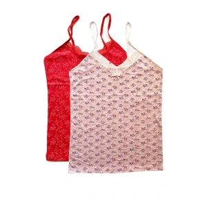 LitaeTrend 2 Adet Kadın Askılı Desenli Atlet Dantelli Empirme Pamuklu Penye D9-10