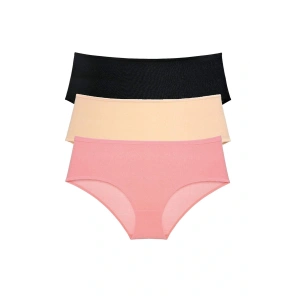 LitaeTrend 3 Adet Kadın Yüksek Bel Bato Külot Siyah Ten Pudra