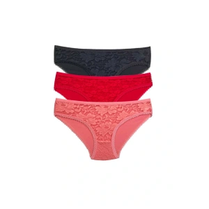 LitaeTrend 3 Adet Önü Dantelli Transparan Kadın Slip Külot S81