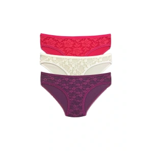 LitaeTrend 3 Adet Önü Dantelli Transparan Kadın Slip Külot S85