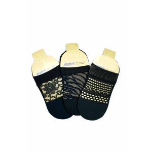 LitaeTrend 3 Adet Önü Transparan Kadın Fantezi Desenli Babet Çorap