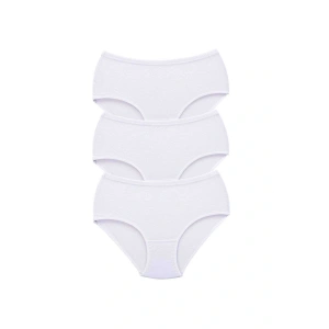 LitaeTrend 3 Adet Tutku Kadın Yüksek Bel Bato Kalın Lastik Külot Beyaz