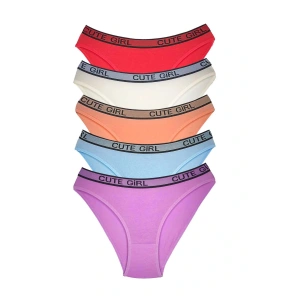 LitaeTrend 5 Adet Beli Yazılı Pamuklu Kalın Lastik Kadın Slip Külot