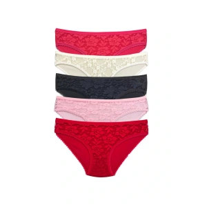 LitaeTrend 5 Adet Önü Dantelli Transparan Kadın Slip Külot S59