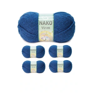 LitaeTrend 5 Adet Vizon Premium Akrilik El Örgü İpi Yünü Renk No:517 Orta Mavi