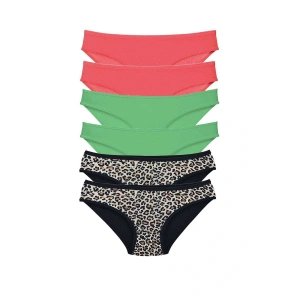 LitaeTrend 6 Adet Likralı Kadın Slip Külot Leopar Fuşya Yeşil