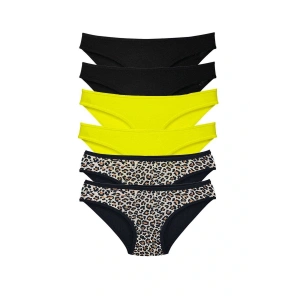 LitaeTrend 6 Adet Likralı Kadın Slip Külot Leopar Siyah Sarı