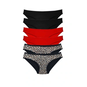 LitaeTrend 6 Adet Özel Set Likralı Yumuşak Dokulu Kadın Slip Külot Leopar Siyah Kırmızı