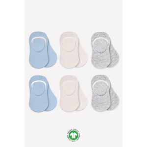 LitaeTrend 6lı Silikonlu Babet Penye Çorap Bs30101b Mavi Ekru Gri