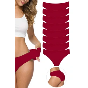 LitaeTrend 8 Adet Kadın Dikişsiz Lazer Kesim Esnek İz yapmayan Külot Bordo