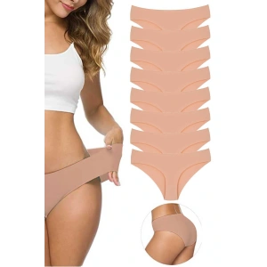 LitaeTrend 8 Adet Kadın Dikişsiz Lazer Kesim Esnek İz yapmayan Külot Ten