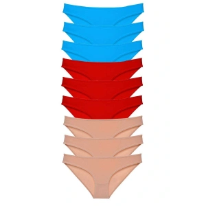 LitaeTrend 9 adet Süper Eko Set Likralı Kadın Slip Külot Kırmızı Ten Mavi