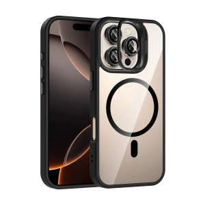LitaeTrend Apple iPhone 16 Pro Max Remim Lensli Magsafe Standlı Kapak - Siyah