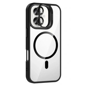 LitaeTrend Apple iPhone 16 Remim Lensli Magsafe Standlı Kapak - Siyah