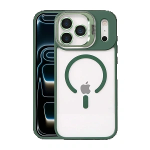 LitaeTrend Apple iPhone 17 Pro Max Remim Lensli Magsafe Standlı Kapak - Koyu Yeşil