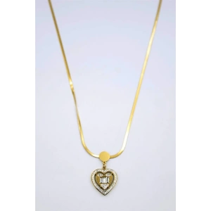 LitaeTrend Baget Taşlı  Kalp Kolye - Altın
