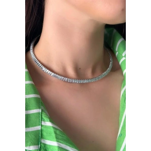 LitaeTrend Baget Taşlı Tasma Kolye - Gümüş