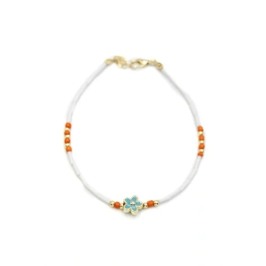 LitaeTrend Boncuklu Çiçek  Halhal - Mavi