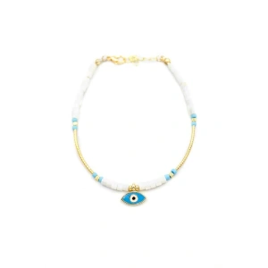 LitaeTrend Boncuklu Göz Halhal - Beyaz