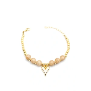 LitaeTrend Boncuklu Kalp Bileklik - Krem