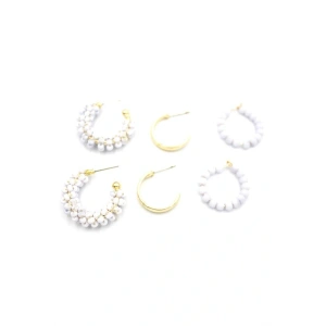 LitaeTrend Boncuklu Küpe Seti - Beyaz