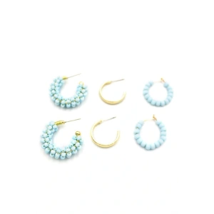 LitaeTrend Boncuklu Küpe Seti - Turkuaz