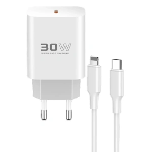 LitaeTrend C87C 30W Type-C Çıkışlı Ekstra DL50 1M Type-C to Lightning Kablolu PD Şarj Cihazı - Beyaz