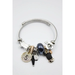 LitaeTrend Çelik Charmlı Kaktüs Bilezik - Siyah