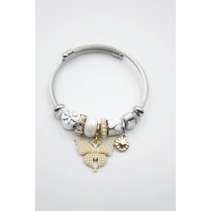 LitaeTrend Çelik Charmlı Kelebek Bileklik - Beyaz