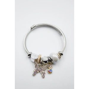 LitaeTrend Çelik Charmlı Kelebek Bileklik - Beyaz