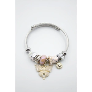 LitaeTrend Çelik Charmlı Kelebek Bileklik - Pembe