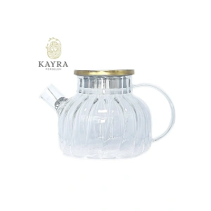 LitaeTrend Çelik Kapaklı Borosilikat Dilimli Model Süzgeçli Cam Demlik Bitki Çayları 1000 Ml Royaleks-CM-2001