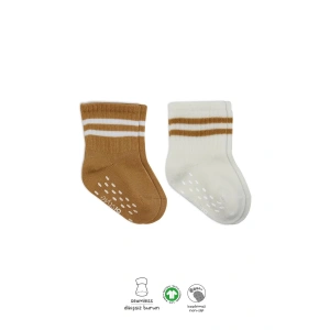 LitaeTrend Çemberli Kaymaz Soket Çorap 2li  Ekru Hardal