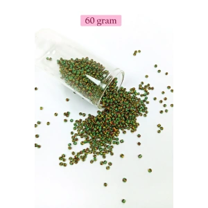 LitaeTrend Dökme Cam Kum Boncuk (11/0) 2 mm - 60 Gram -  Yeşil Sarı Çizgili - BNC041