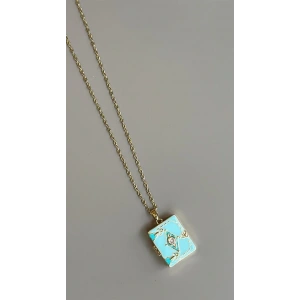 LitaeTrend Etnik Desen Kapaklı Kolye - Mavi