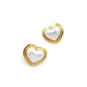 LitaeTrend İnci Kalp Küpe - Altın