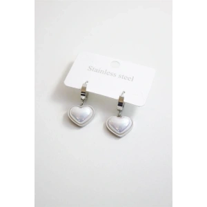 LitaeTrend İncili Çelik Kalp Küpe - Gümüş