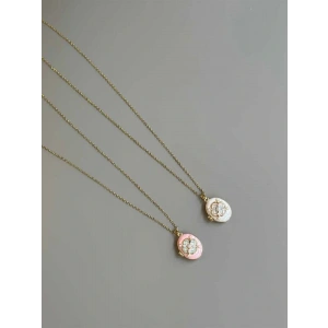 LitaeTrend İncili Etnik Desen Kapaklı Kolye - Pembe