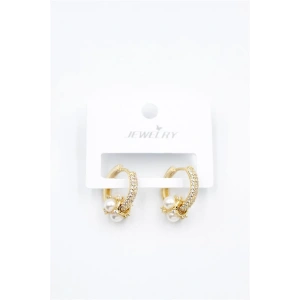 LitaeTrend İncili Taşlı Halka Küpe - Altın