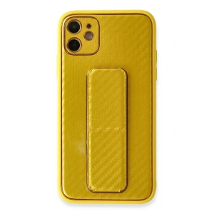 LitaeTrend iPhone 12 Kılıf Coco Karbon Standlı Kapak - Sarı