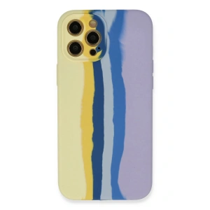 LitaeTrend iPhone 12 Pro Max Kılıf Ebruli Lansman Silikon - Sarı-Lila