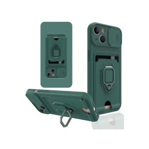 LitaeTrend iPhone 15 Kılıf Zuma Kartvizitli Yüzüklü Silikon - Yeşil