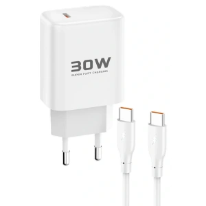 LitaeTrend JK89 30W Type-C Çıkışlı Ekstra DC67 1M Type-C to Type-C Kablolu PD Şarj Cihazı - Beyaz