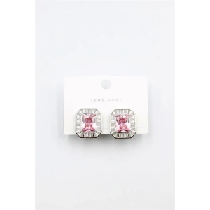 LitaeTrend Kare Taşlı Küpe - Pembe