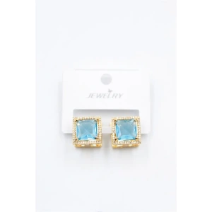 LitaeTrend Kare Taşlı Küpe - Turkuaz