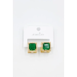 LitaeTrend Kare Taşlı Küpe - Yeşil