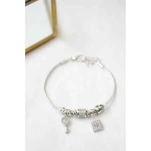 LitaeTrend Kilit Anahtar Charmlı  Bileklik - Gümüş