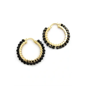 LitaeTrend Kristal Boncuk Halka Küpe - Siyah