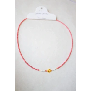 LitaeTrend Kum Boncuklu Yonca Kolye - Nar Çiçeği