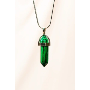 LitaeTrend Malahit Doğal Taşı Zincirli El Yapımı Tasarımlı Kolye Uç: 3,5 cm Zincir: 20 cm Kutulu